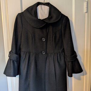 Women wool swing style coat jacket, black,  size 6